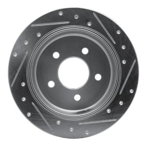 Ford Crown Victoria Brake Rotor (1) - Rear Left - R1 Concepts - Drilled & Slotted - Silver - `96-`02